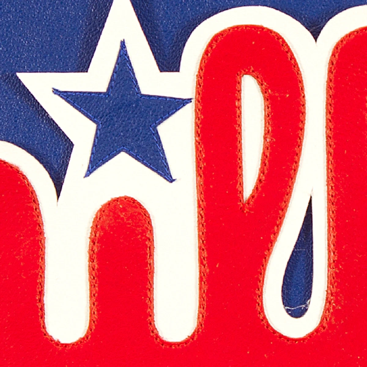 Philadelphia Phillies Blue Leather Varsity Jacket Closeup View