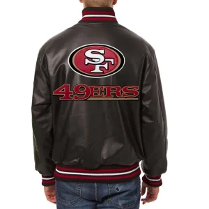 San Francisco 49ers Leather Varsity Jacket Back View