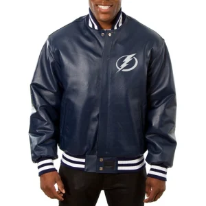 Tampa Bay Lightning Leather Varsity Jacket Front View