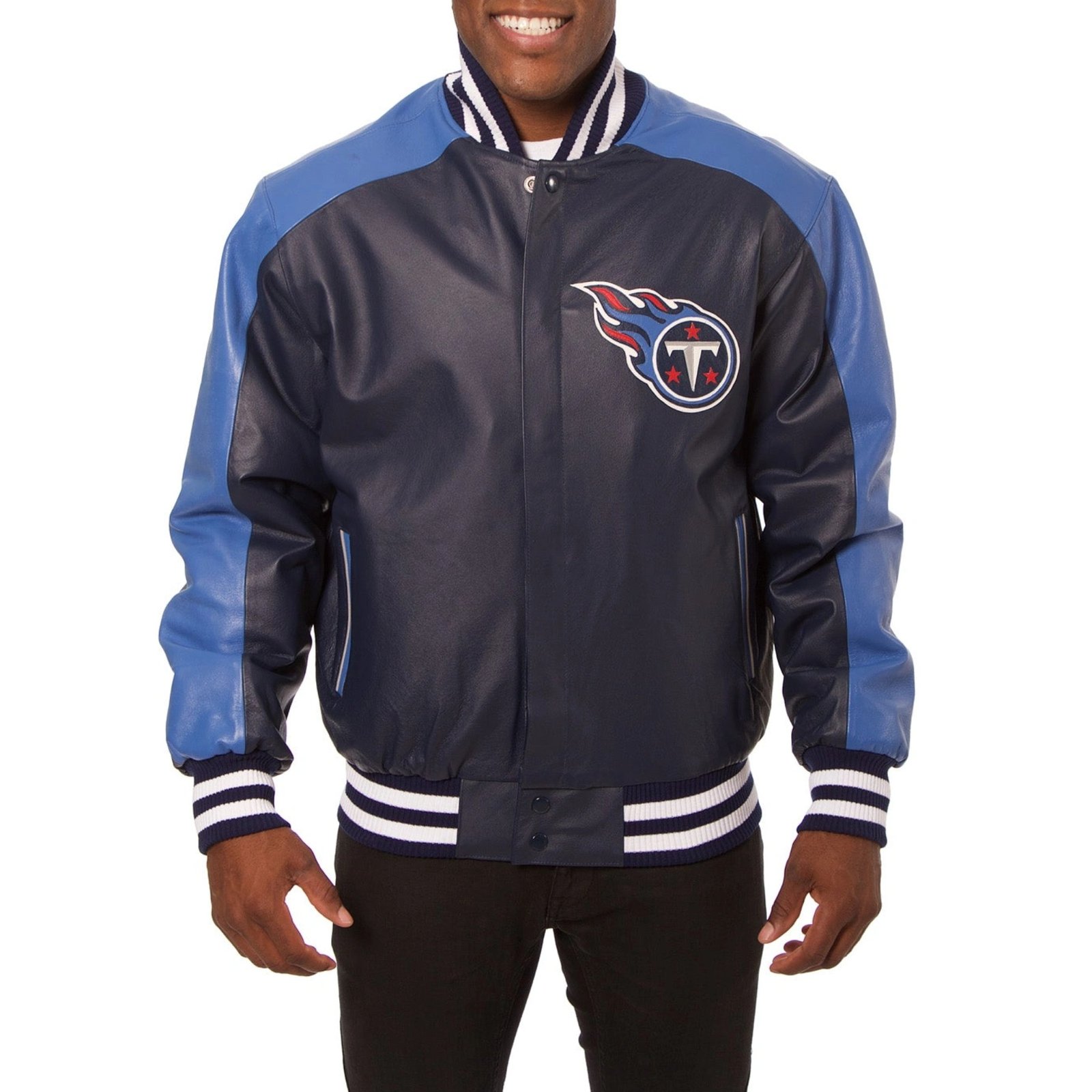 Tennessee Titans Navy Leather Varsity Jacket