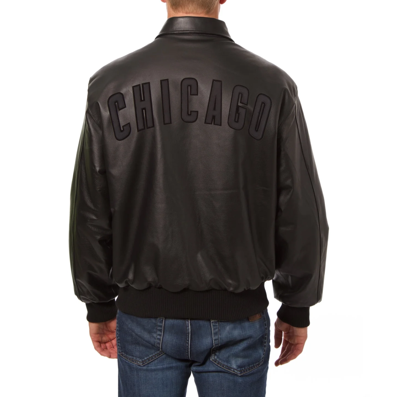 chicago cubs tonal black leather bomber jacket