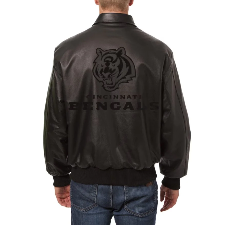 cincinnati bengals tonal black leather bomber jacket