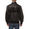 cleveland browns detroit lions tonal black leather bomber jacket
