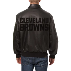 cleveland browns detroit lions tonal black leather bomber jacket