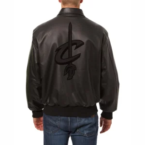 cleveland cavaliers tonal black leather bomber jacket