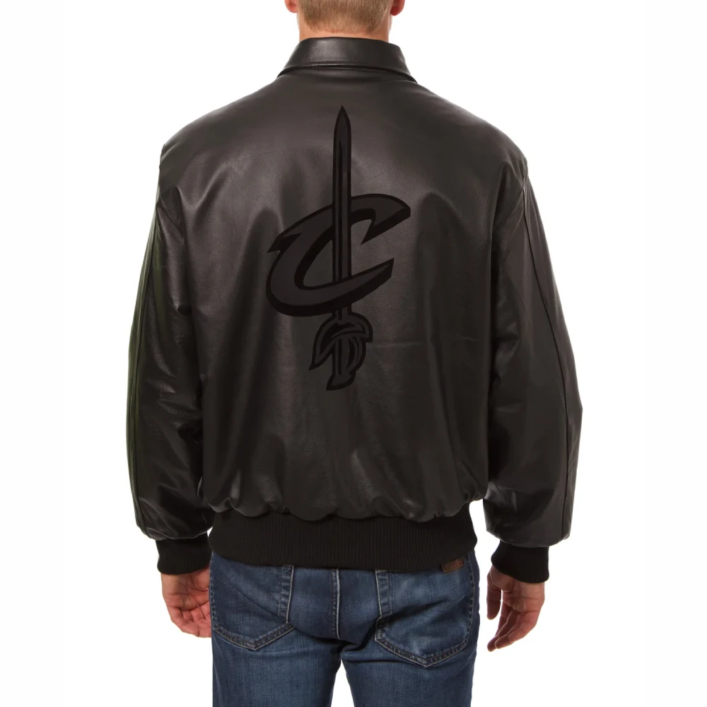 cleveland cavaliers tonal black leather bomber jacket
