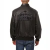 denver nuggets tonal black leather bomber jacket