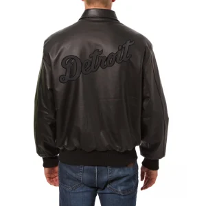 detroit tigers tonal black leather bomber jacket