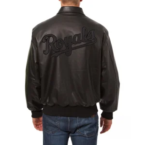 kansas city royals tonal black leather bomber jacket