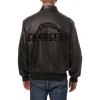 la chargers tonal black leather bomber jacket