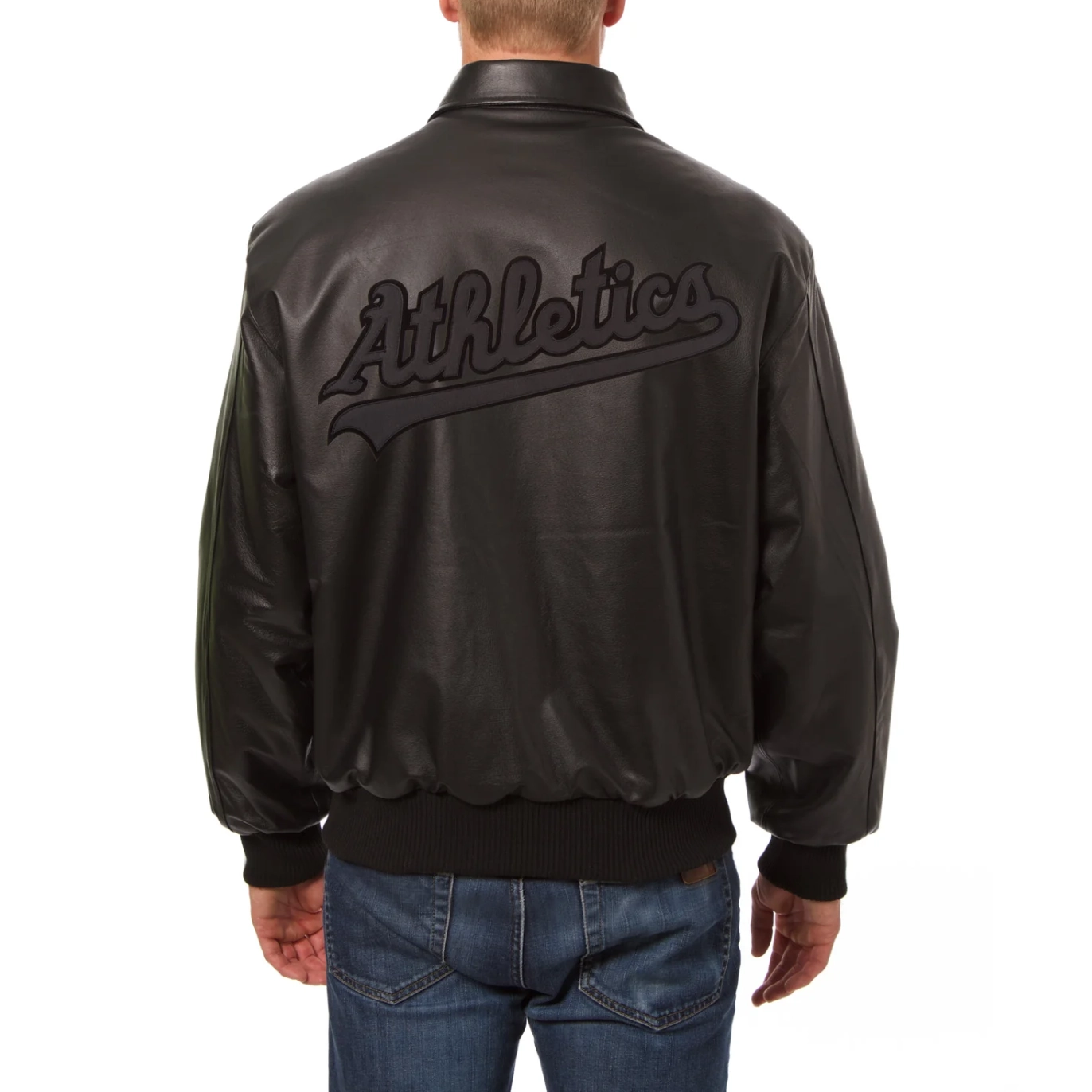 oakland athletics tonal black leather bomber jacket