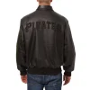 pittsburgh pirates tonal black leather bomber jacket