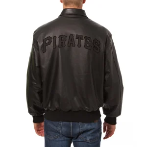 pittsburgh pirates tonal black leather bomber jacket
