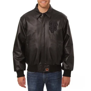 San Francisco Giants Tonal Black Leather Bomber Jacket