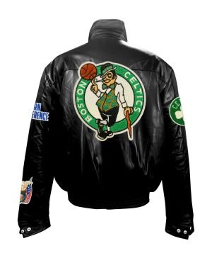 Boston Celtics Black Leather Puffer Jacket