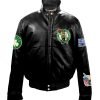 Boston Celtics Black Leather Puffer Jacket