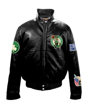 Boston Celtics Black Leather Puffer Jacket