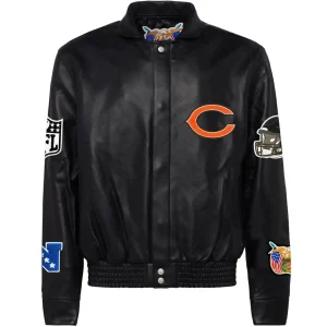 Chicago-Bears-Jeff-Hamilton-Black-Vegan-Full-Snap-Leather-Varsity-Jacket