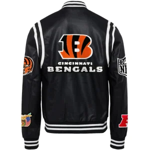 Cincinnati-Bengals-Jeff-Hamilton-Black-Leather-Varsity-Jacket