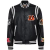 Cincinnati-Bengals-Jeff-Hamilton-Black-Leather-Varsity-Jacket