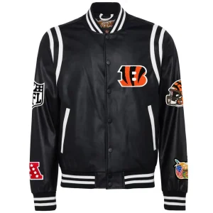 Cincinnati-Bengals-Jeff-Hamilton-Black-Leather-Varsity-Jacket