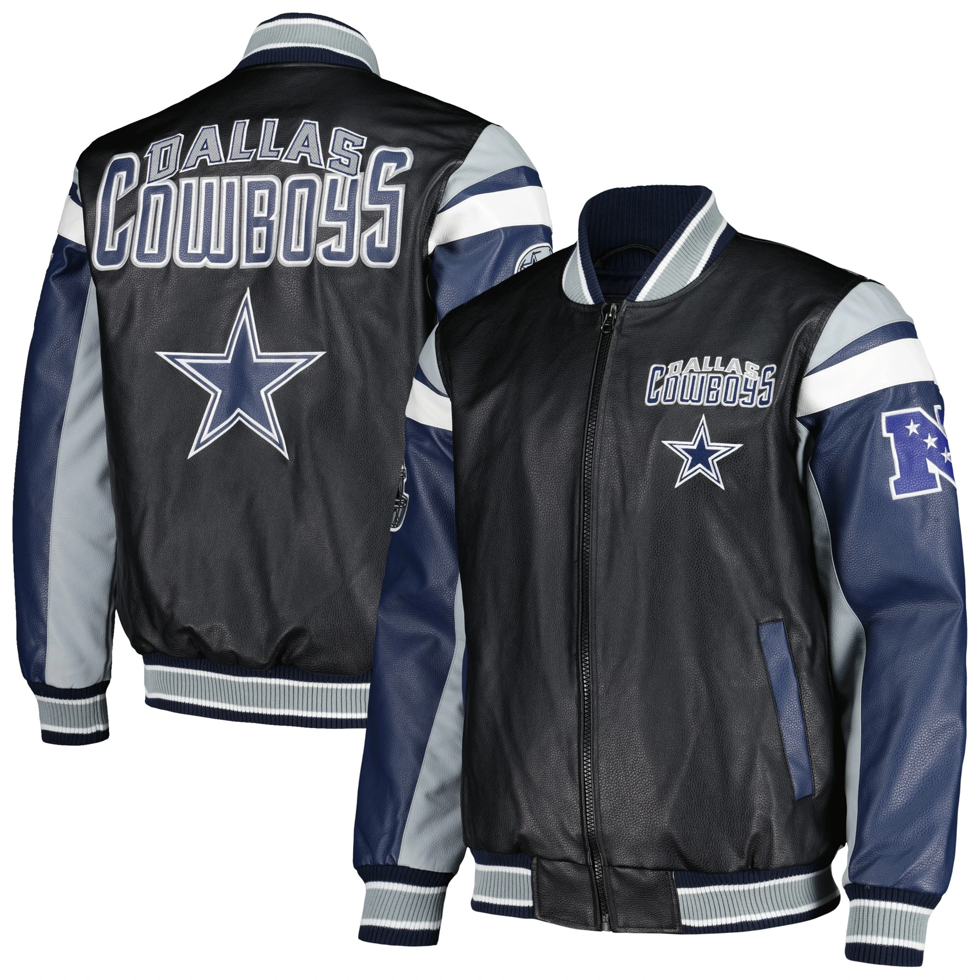 Dallas-Cowboys-Full-Zip-Leather-Varsity-Jacket-Black