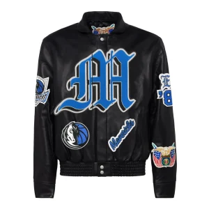 Dallas-Mavericks-Jeff-Hamilton-Full-Leather-Old-English-Jacket-Black
