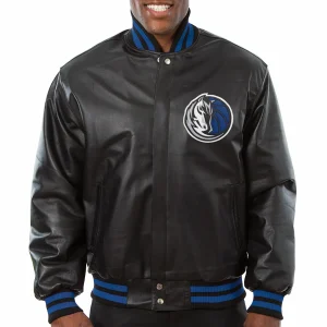 Dallas-Mavericks-Team-Players-Black-Leather-Varsity-Jacket