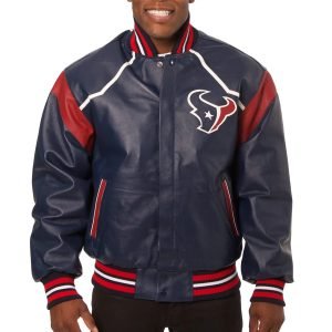 Houston Texans Navy Leather Varsity Jacket