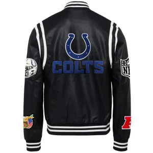 Indianapolis-Colts-Jeff-Hamilton-Black-Leather-Varsity-Jacket