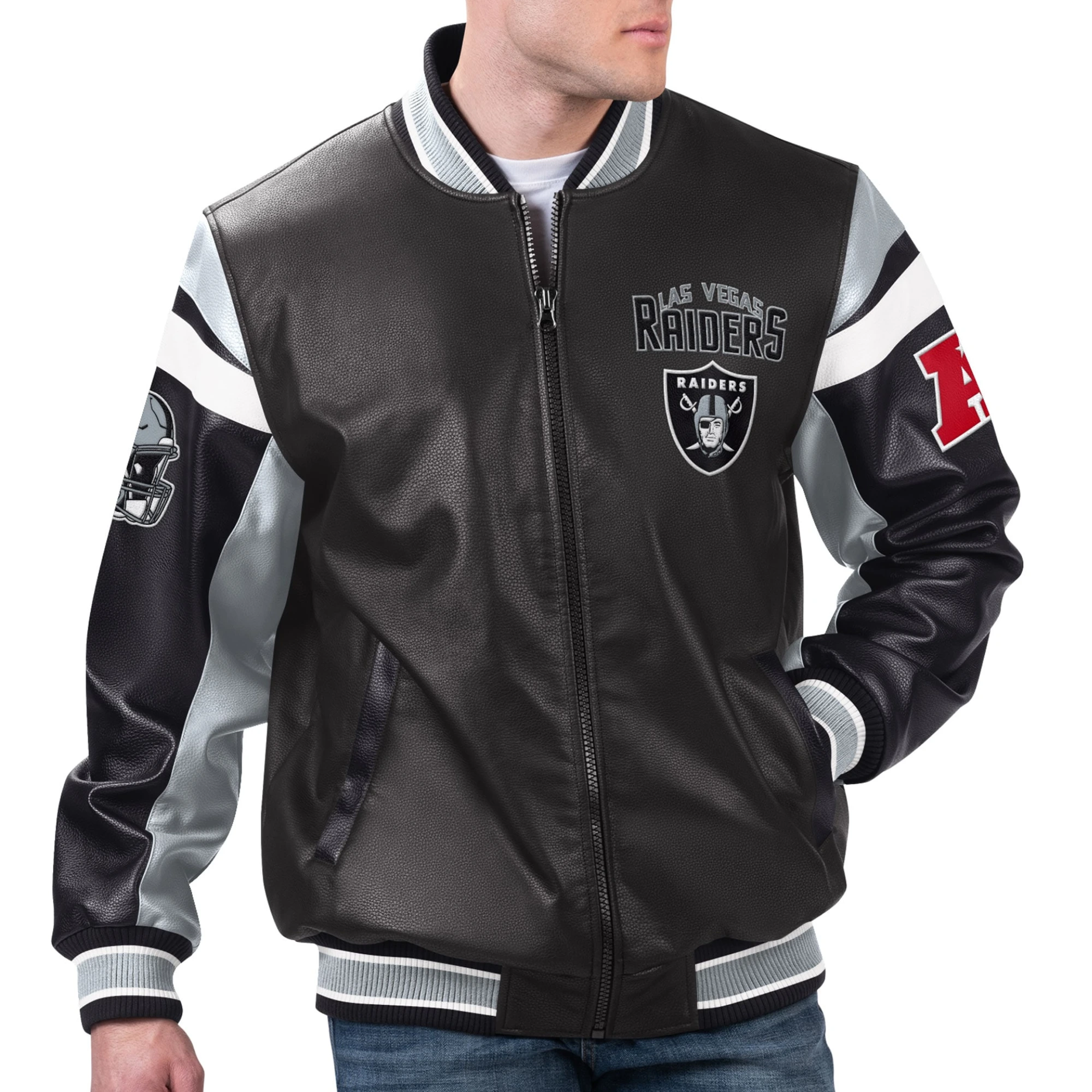 Las-Vegas-Raiders-Full-Zip-Leather-Varsity-Jacket-Blac