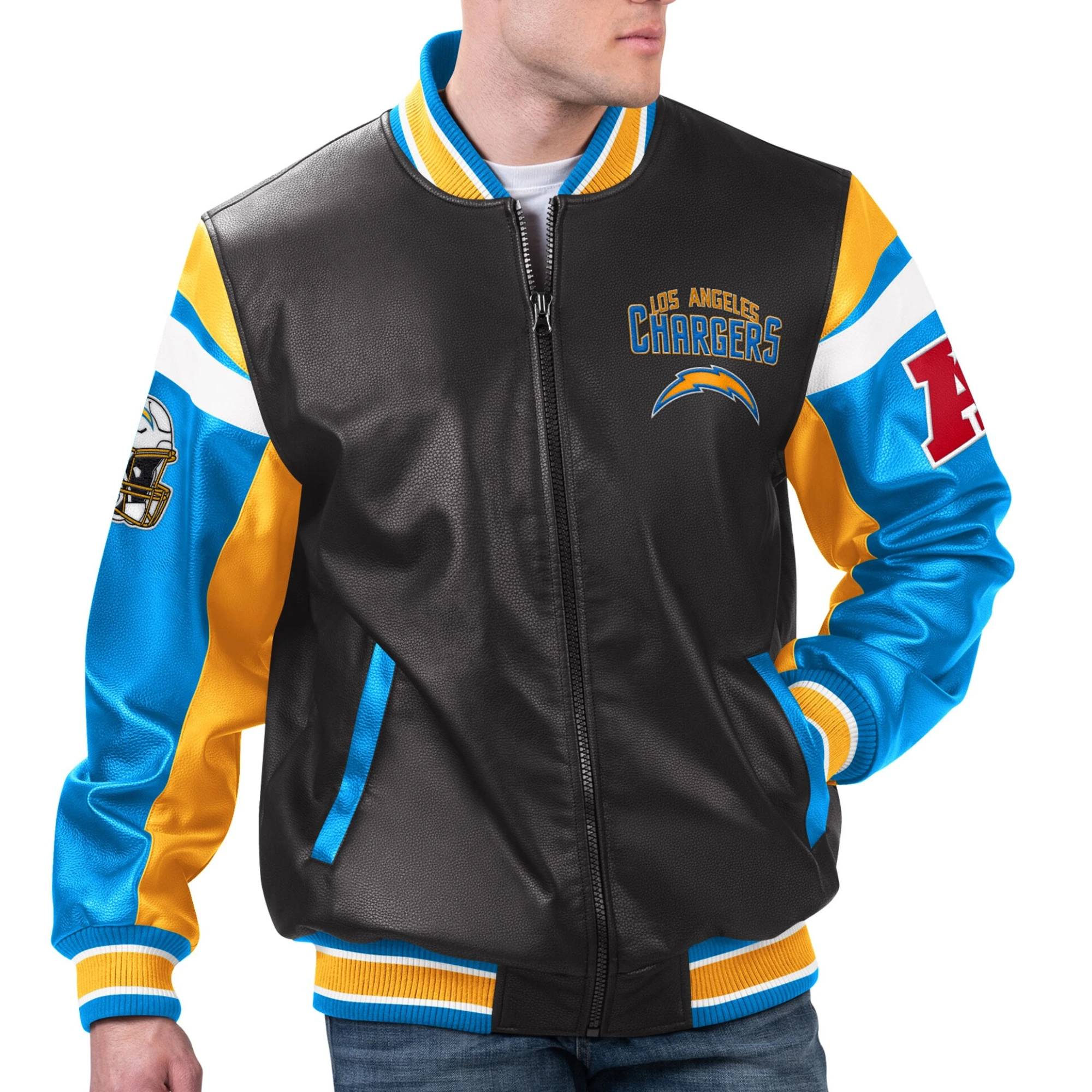 Los-Angeles-Chargers-Full-Zip-Leather-Varsity-Jacket-Black
