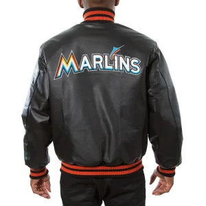 Miami-Marlins-Classic-Rib-Knitted-Black-Leather-Jacket