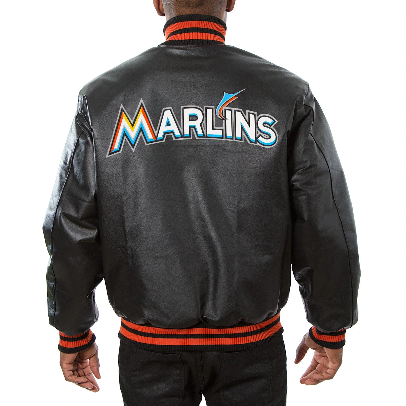Miami-Marlins-Classic-Rib-Knitted-Black-Leather-Jacket