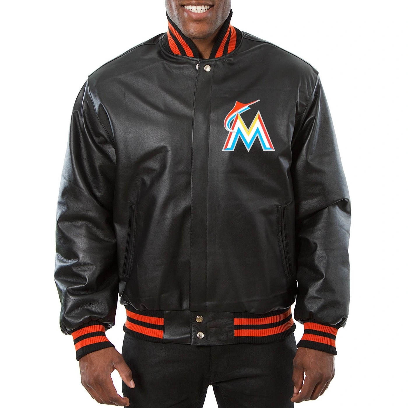 Miami-Marlins-Classic-Rib-Knitted-Black-Leather-Jacket