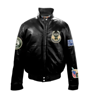 Milwaukee Bucks Black Leather Puffer Jacket
