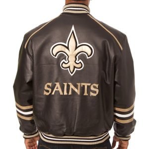 New Orleans Saints Black Leather Varsity Jacket