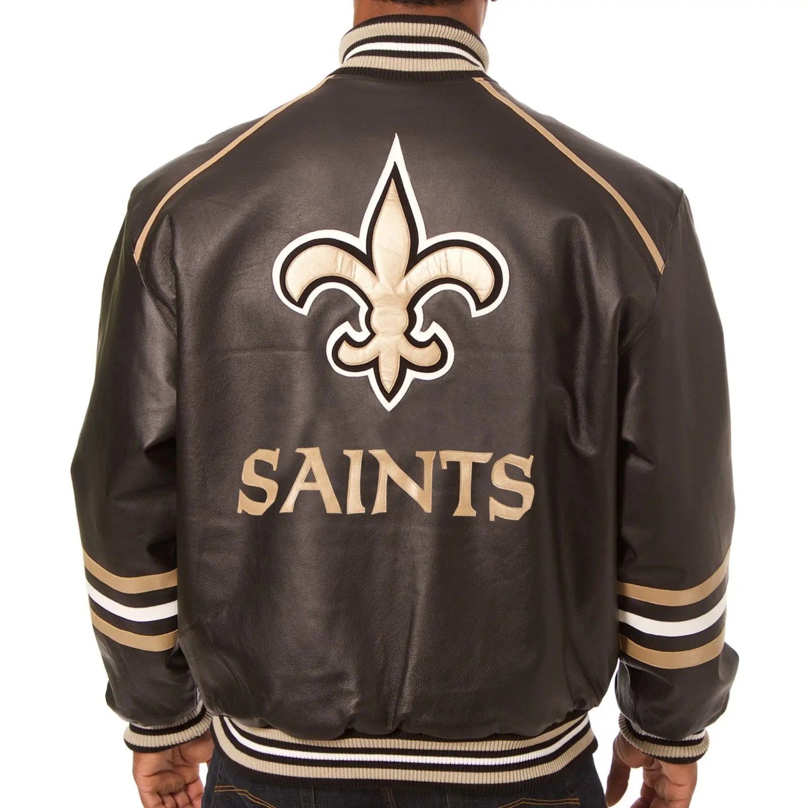 New Orleans Saints Black Leather Varsity Jacket