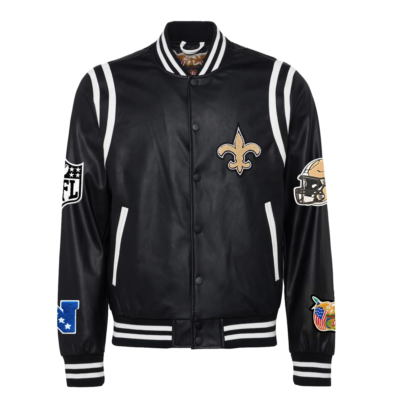 New-Orleans-Saints-Leather-Varsity-Jacket-Black