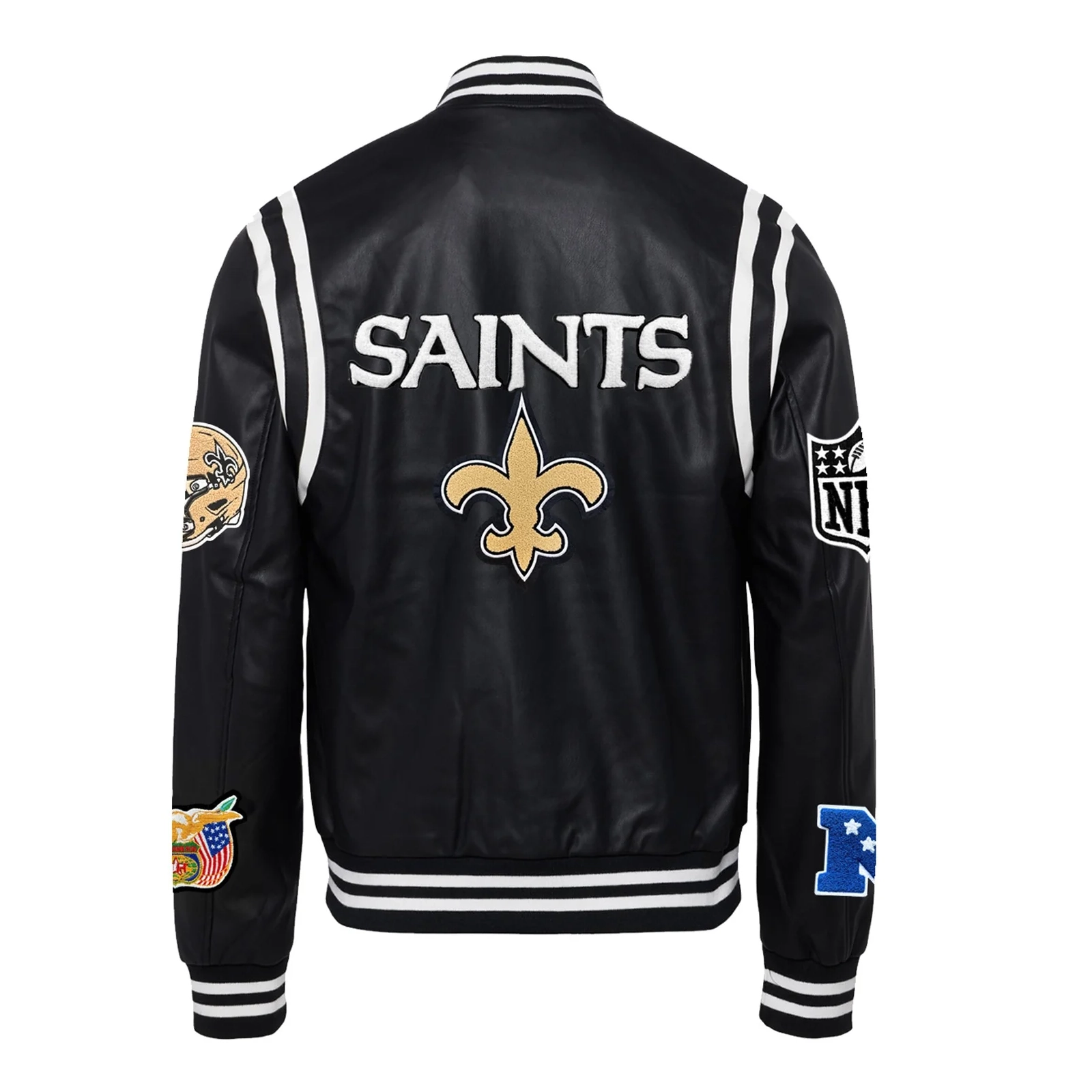 New-Orleans-Saints-Leather-Varsity-Jacket-Black