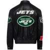 New-York-Jets-Jeff-Hamilton-Black-Vegan-Leather-Full-Snap-Varsity-Jacket