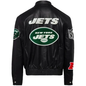 New-York-Jets-Jeff-Hamilton-Black-Vegan-Leather-Full-Snap-Varsity-Jacket