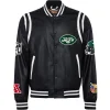 New-York-Jets-Jeff-Hamilton-Black-Vegan-Leather-Full-Snap-Varsity-Jacket