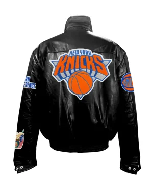 New York Knicks Black Leather Puffer Jacket