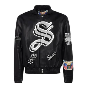 San-Antonio-Spurs-Jeff-Hamilton-Full-Leather-Puffer-Old-English-Jacket-Black