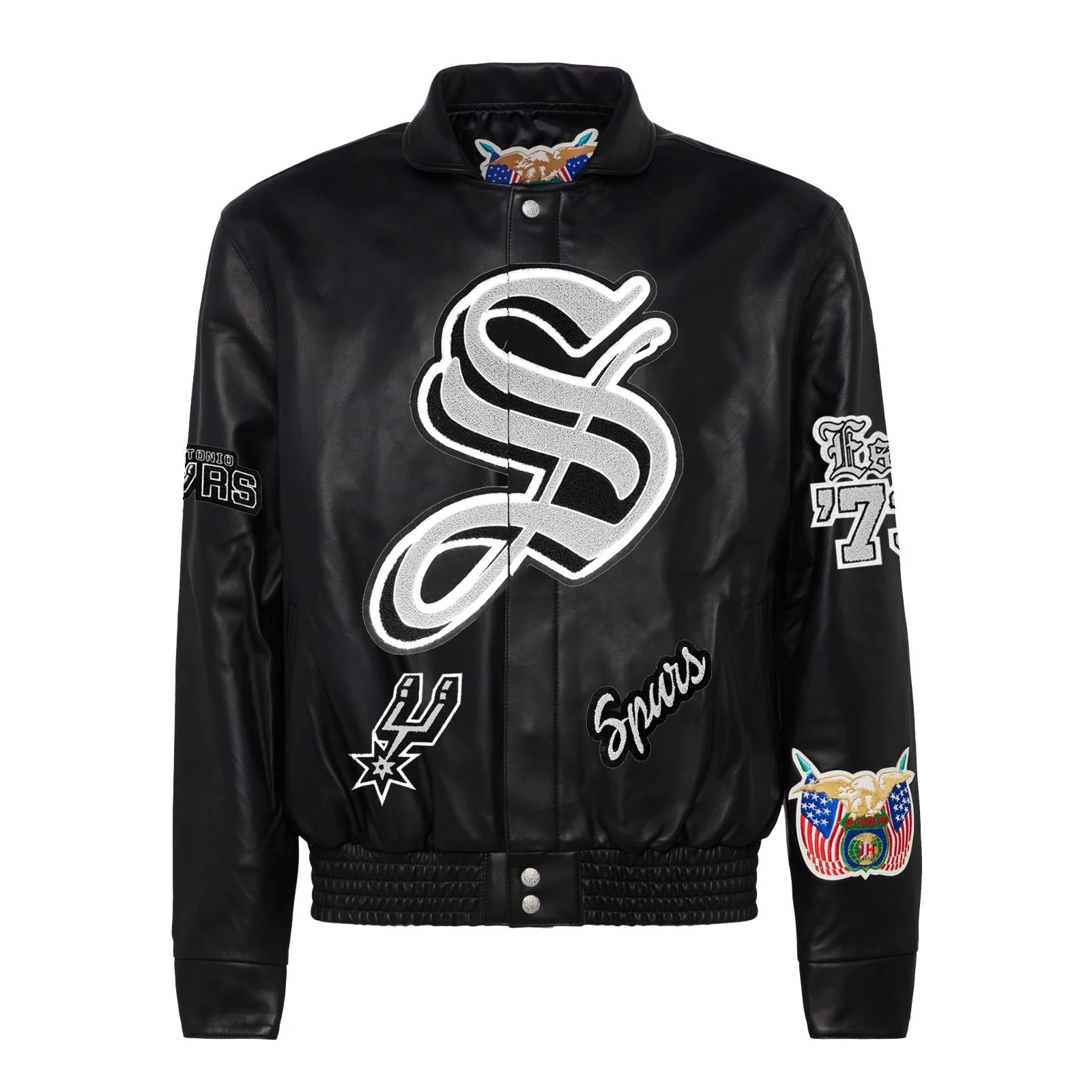 San-Antonio-Spurs-Jeff-Hamilton-Full-Leather-Puffer-Old-English-Jacket-Black