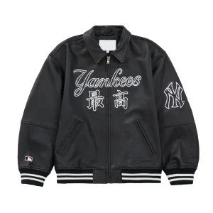 Supreme-New-York-Yankees-Kanji-Black-Leather-Jacket