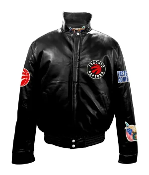 Toronto Raptors Black Leather Puffer Jacket