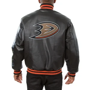 Alternative view of Anaheim Ducks Black Leather Varsity Jacket
