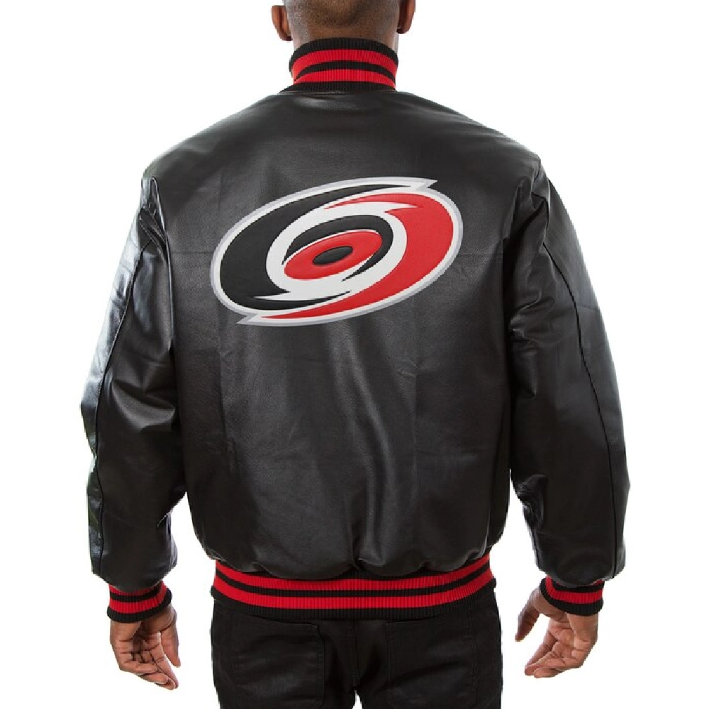 Carolina Hurricanes Black Leather Varsity Jacket - Image 2